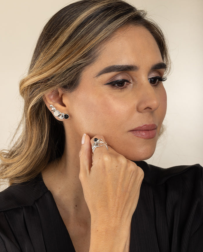 Aretes Giverny con Onix en Plata