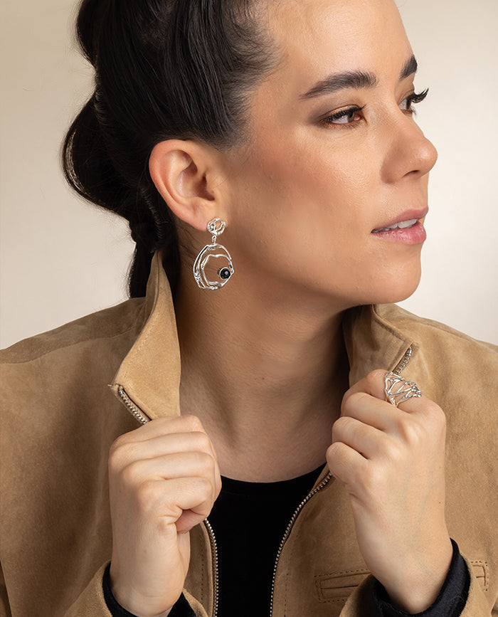 Aretes Stella con Onix en Plata