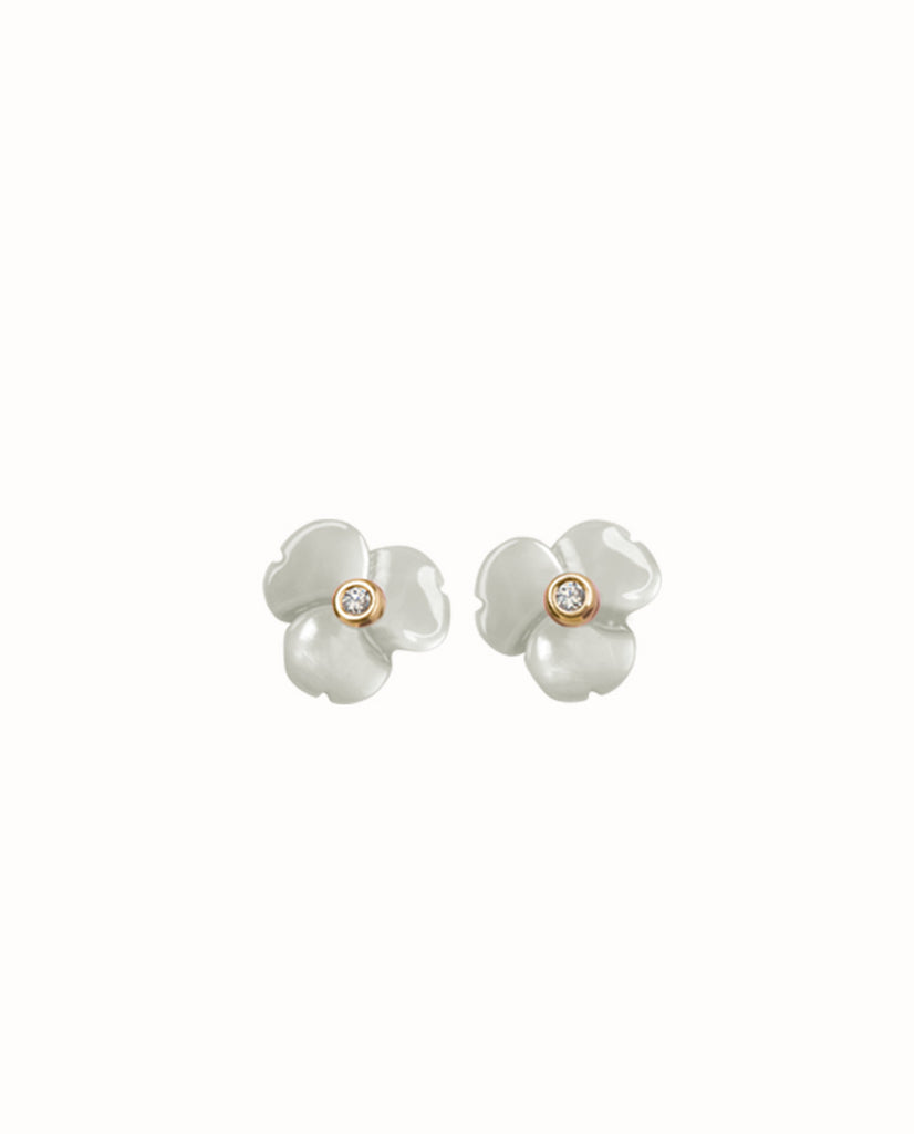 14K Gold White Orchid Earrings