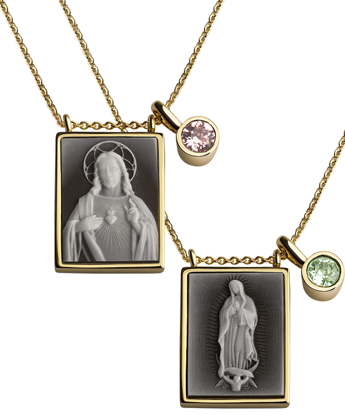 Set of 2 Scapular Necklaces - Sacred Heart and Virgin of Guadalupe