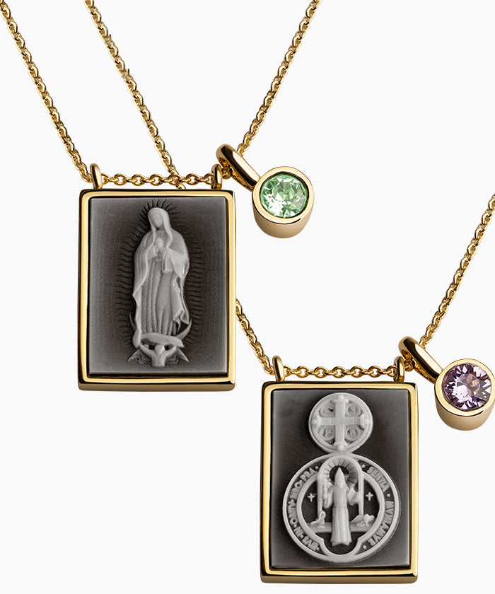 Set of 2 Scapular Necklaces - Our Lady of Guadalupe and Saint Benedict