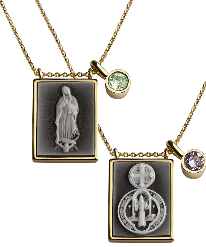 Set of 2 Scapular Necklaces - Our Lady of Guadalupe and Saint Benedict